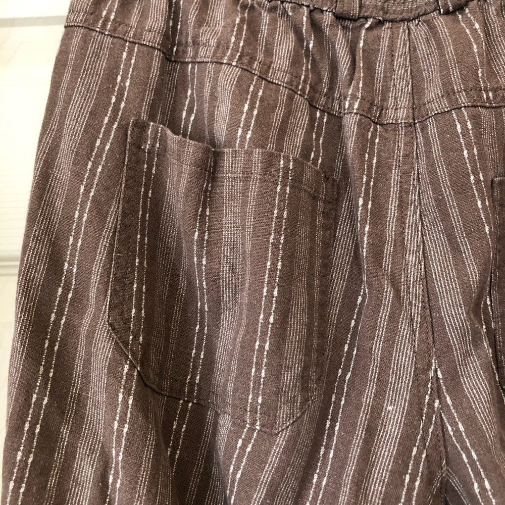 Rewash Wide-Leg Drawstring Pants Linen Blend Small Brown Striped Beach Casual - Picture 9 of 12